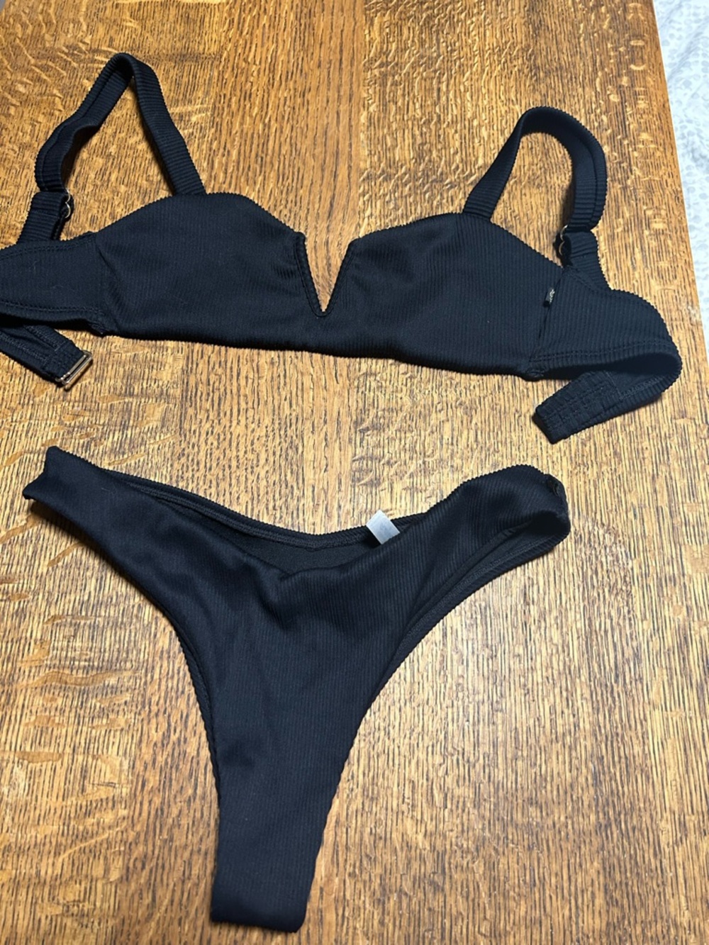 Aqua Black Ribbed Bikini Set